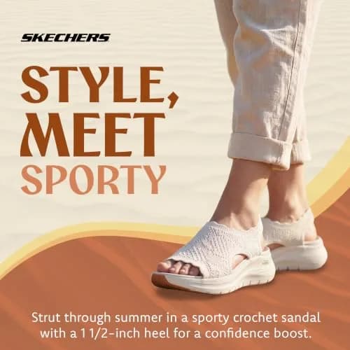 Skechers Women's Arch Fit 2.0 Flawless Choice Crochet Knit Sandal 1.75-inch Heel Off-White | Podiatrist-Certified Arch Support thumbnail 2