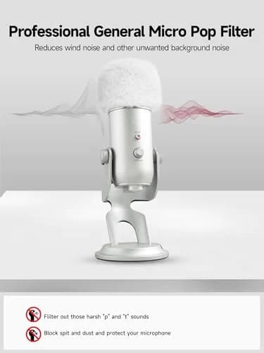YOUSHARES White Furry Microphone Windscreen for Blue Yeti & More USB Mics | Noise Reduction & Durability thumbnail 3