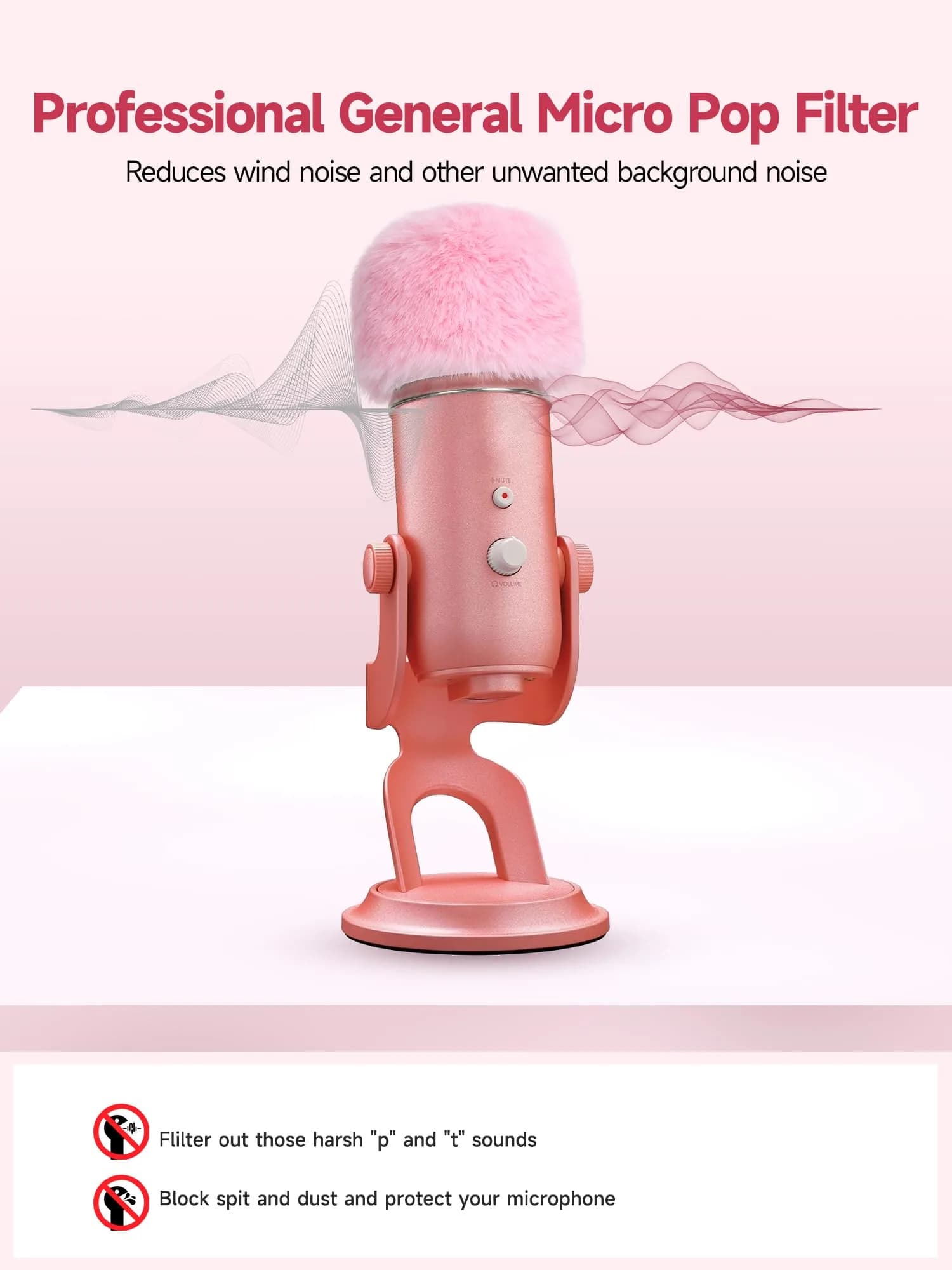 YOUSHARES Pink Furry Microphone Windscreen for Blue Yeti & USB Mics | 5cm (1.97in) Diameter - view 3