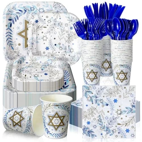 Suttmin Hanukkah Paper Plates & Napkins Set 350 pcs | Disposable Festive Tableware for 50 Guests thumbnail 1