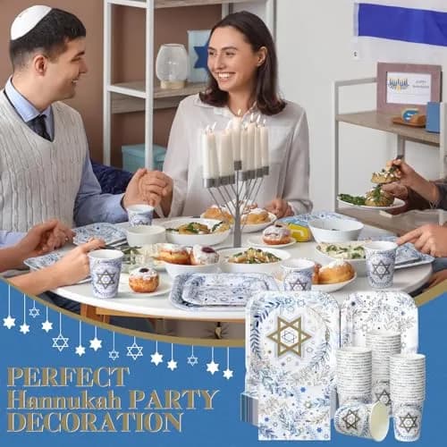 Suttmin Hanukkah Paper Plates & Napkins Set 350 pcs | Disposable Festive Tableware for 50 Guests thumbnail 4