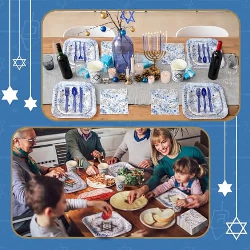 Suttmin Hanukkah Paper Plates & Napkins Set 350 pcs | Disposable Festive Tableware for 50 Guests thumbnail 5