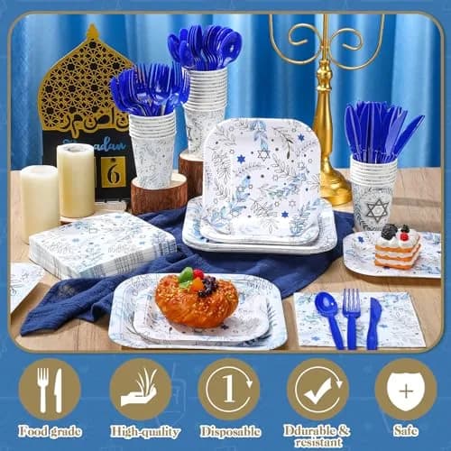 Suttmin Hanukkah Paper Plates & Napkins Set 350 pcs | Disposable Festive Tableware for 50 Guests thumbnail 2