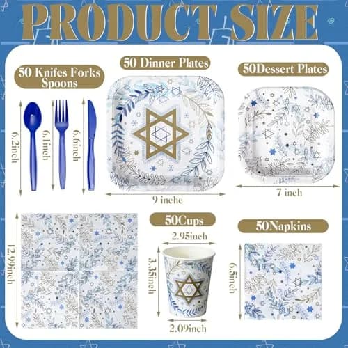 Suttmin Hanukkah Paper Plates & Napkins Set 350 pcs | Disposable Festive Tableware for 50 Guests thumbnail 3