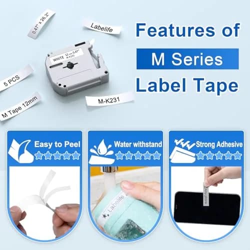 Labelife MK231 Label Tape 12mm White | Indoor Durable Non-Laminated Tape (70-120 chars) thumbnail 4