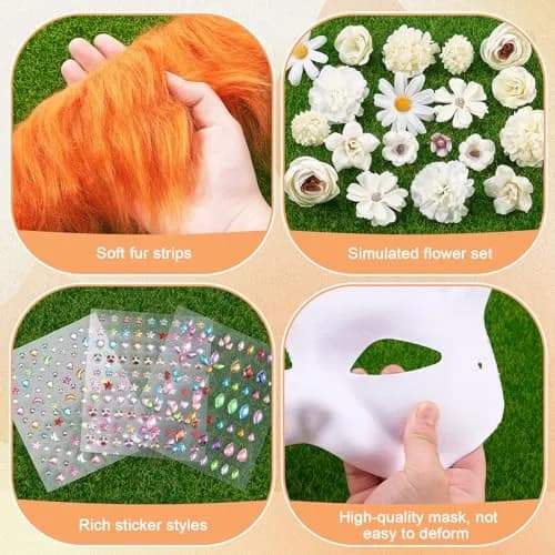 Seenelling 31 Pcs DIY Therian Mask Kit, Blank Cat Mask, White | Costume Mask for Adults thumbnail 4