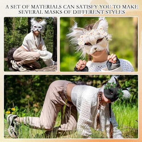 Seenelling 31 Pcs DIY Therian Mask Kit, Blank Cat Mask, White | Costume Mask for Adults thumbnail 5