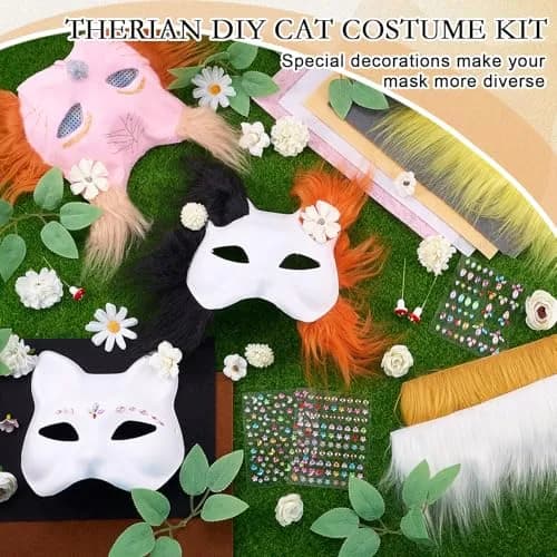 Seenelling 31 Pcs DIY Therian Mask Kit, Blank Cat Mask, White | Costume Mask for Adults thumbnail 3