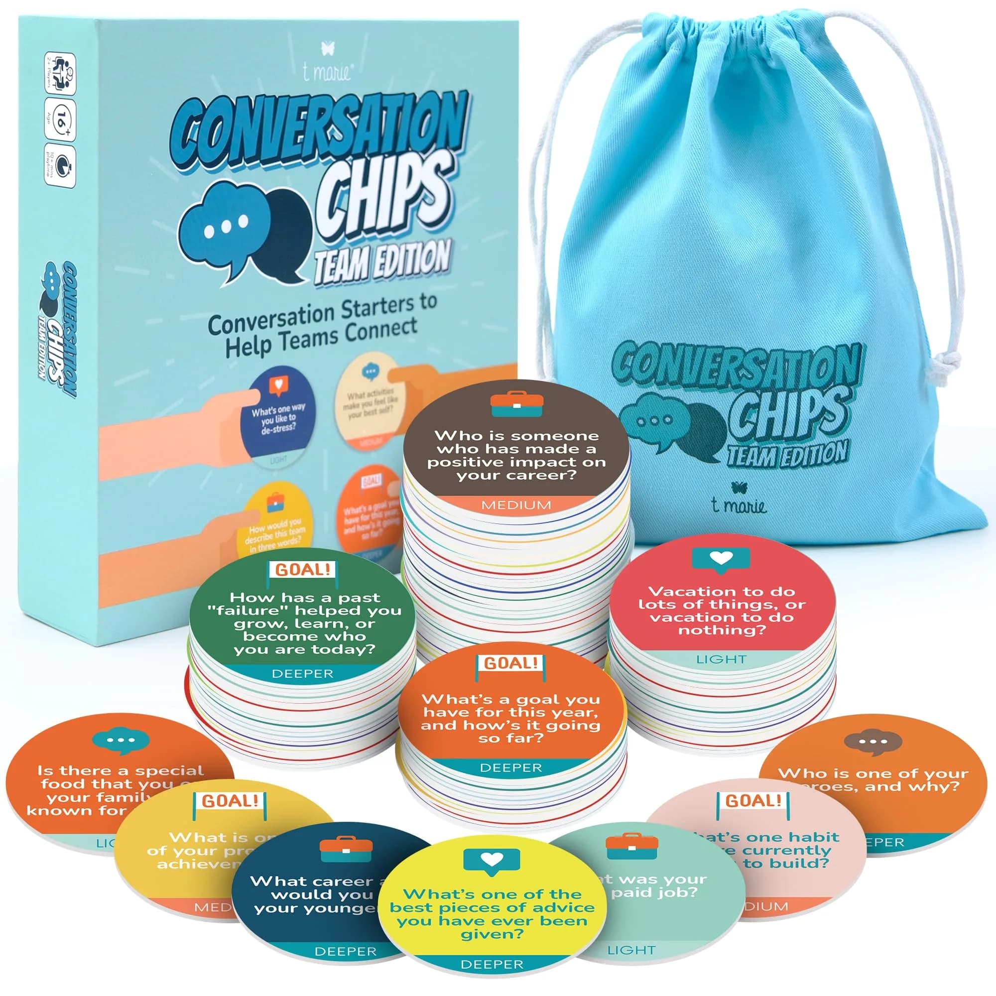 T MARIE Team Building Chips Game - 200 Prompts for Work & Employees | 100 Double-Sided Cards — Assorted