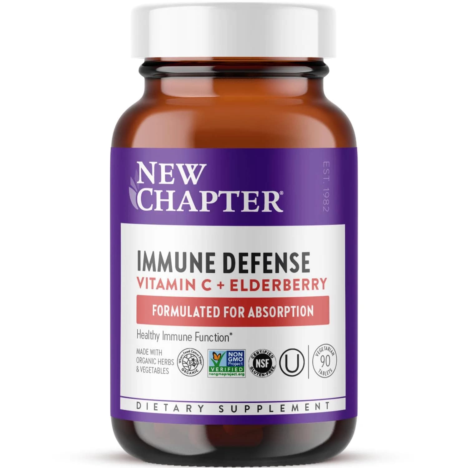 New Chapter Vitamin C Immune Defense Supplement, 90 Count | Organic Elderberry & Stress Support — Tablet