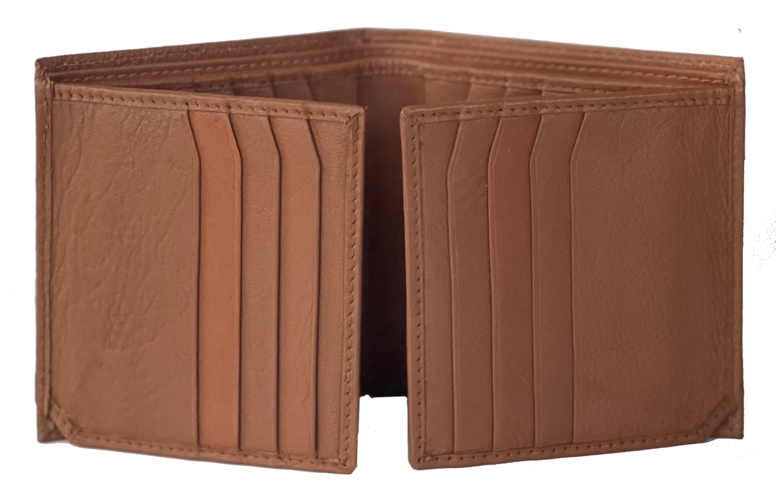Bullz Genuine Cow Leather Thick Dual Credit Card Wallet | RFID Bifold Large Men’s Wallet (Tan)