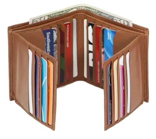 Bullz Genuine Cow Leather Thick Dual Credit Card Wallet | RFID Bifold Large Men’s Wallet (Tan) thumbnail 2