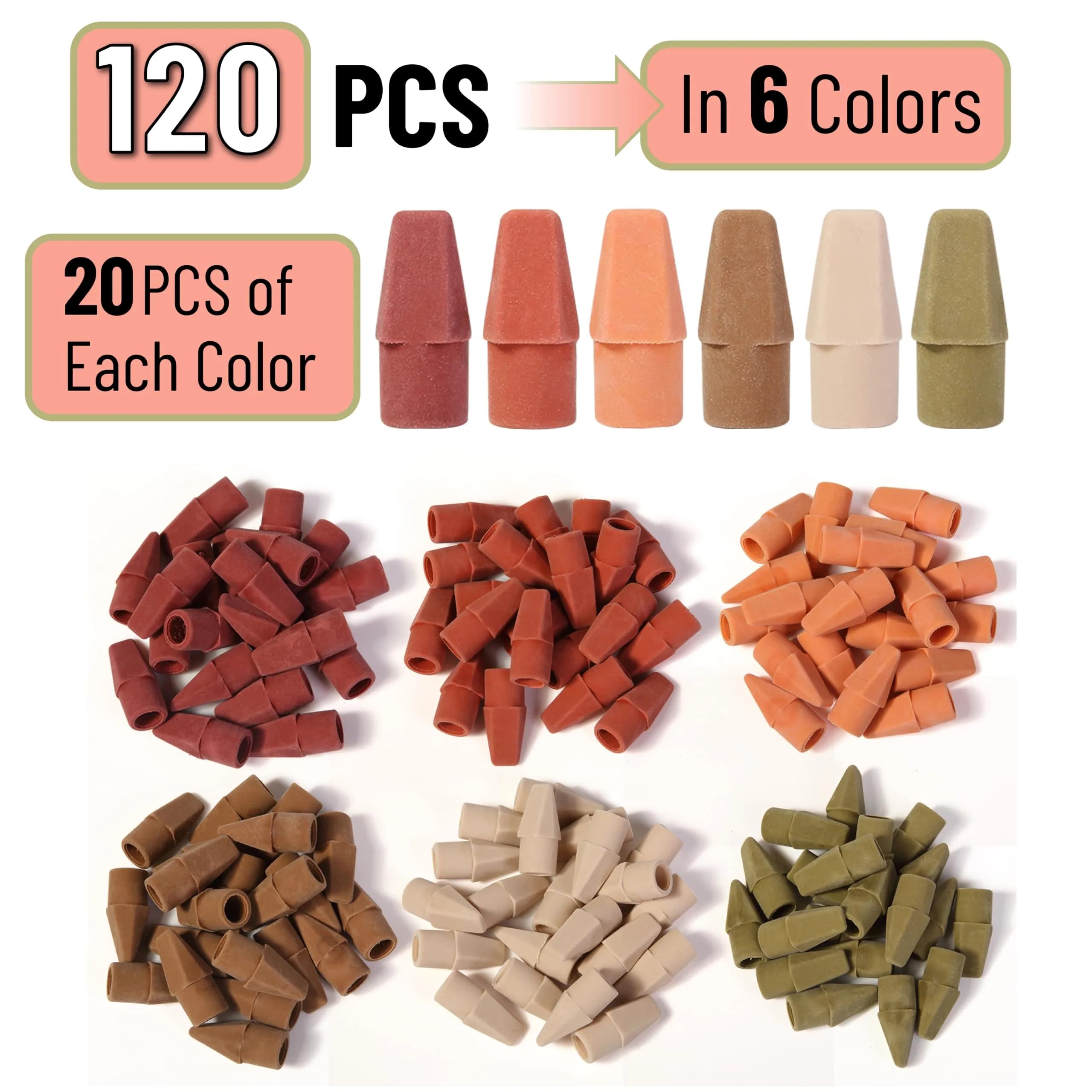 Mr. Pen Autumn Earth Pencil Eraser Toppers - 120 Pack | Smudge-Free Latex-Free Erasers - view 2