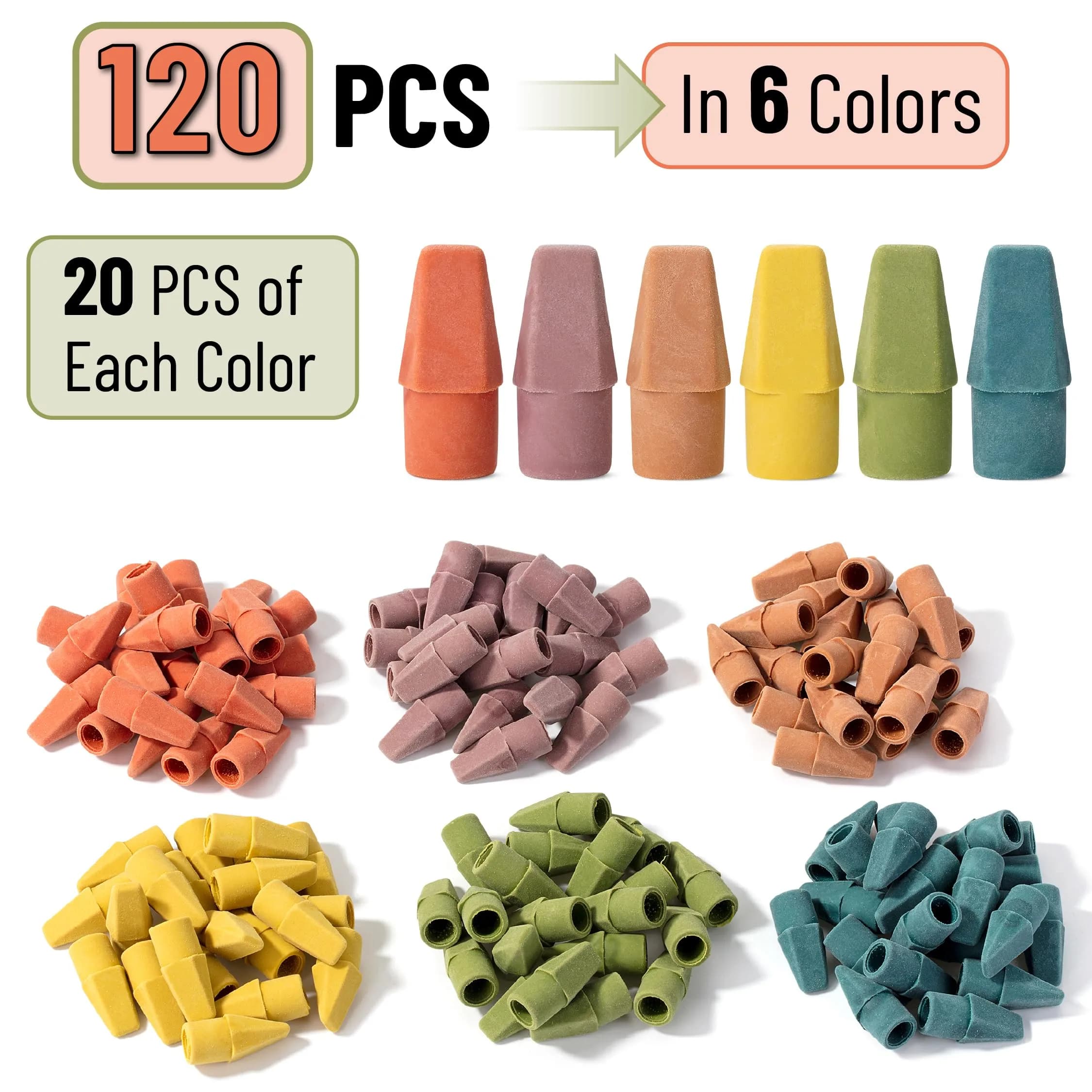 Mr. Pen Folk Festival Pencil Top Erasers, 120 Pack | Smooth Smudge-Free Erasing - view 2
