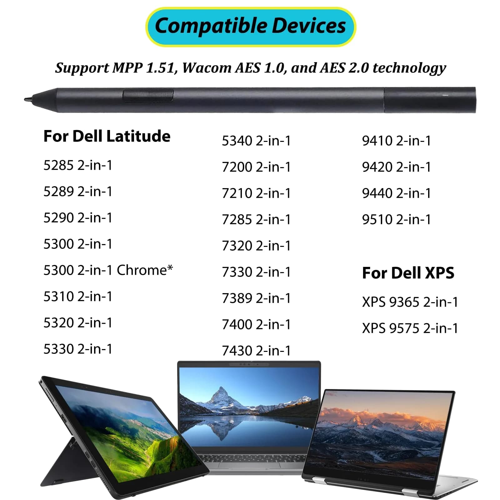 LiXiongBao Active Pen PN557W for Dell Laptops | 4096 Pressure Levels, Palm Rejection - view 2