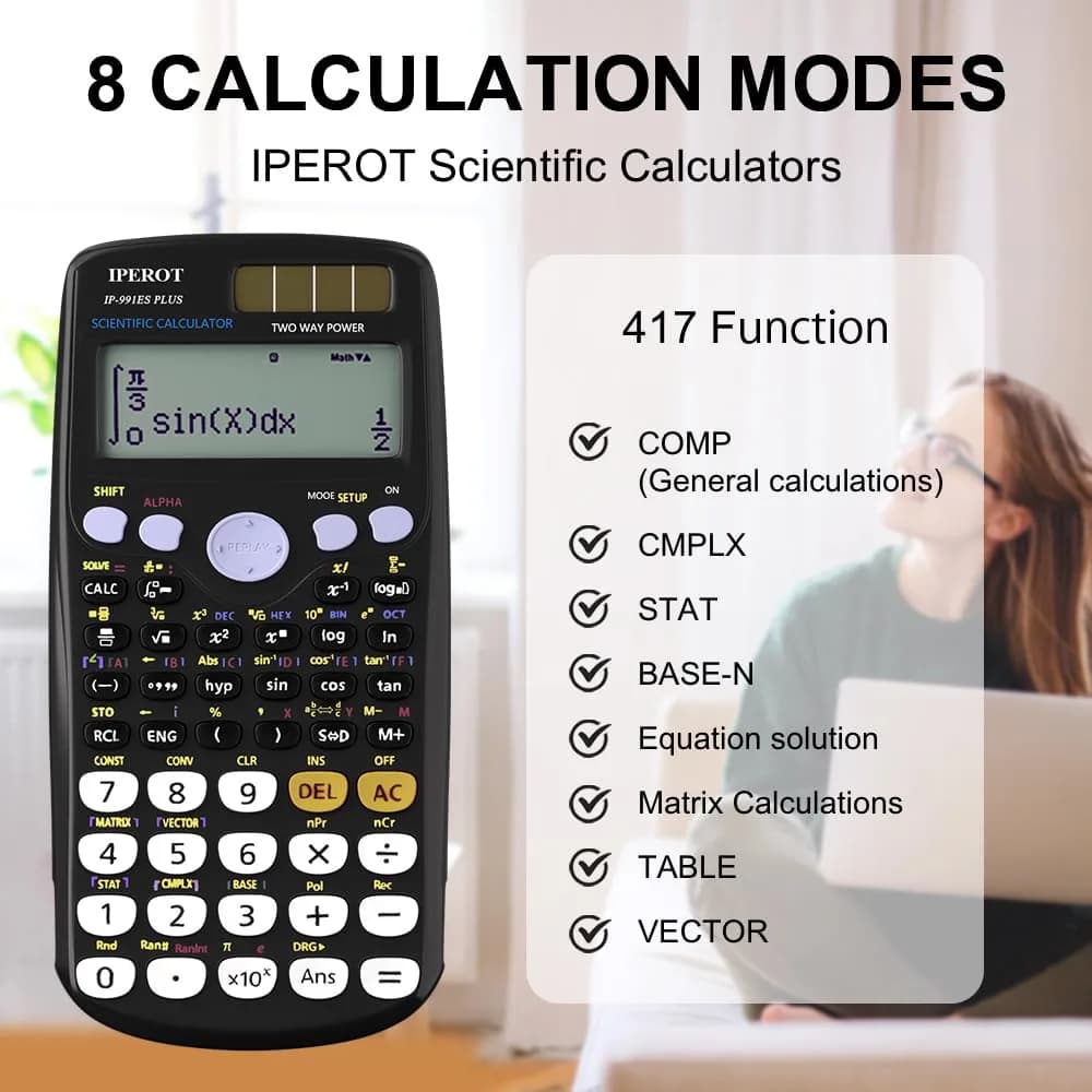 IPEROT Math Solar Calculator with 417 Functions & Dual Power | 16.5 cm (6.5 in) Display - view 6