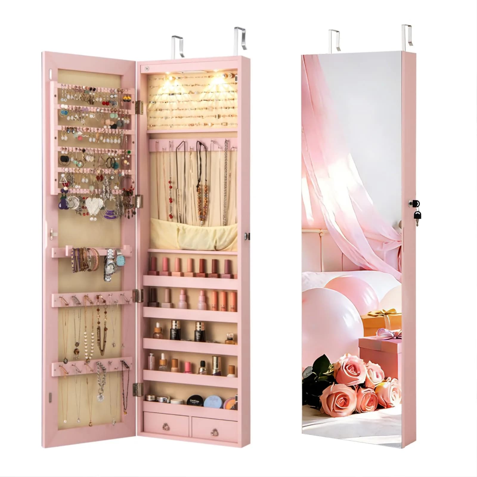 NAFORT Jewelry Armoire with Full Length Mirror | Lockable Wall or Door Mount Storage for Jewelry & Cosmetics - main product image