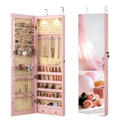 NAFORT Jewelry Armoire with Full Length Mirror | Lockable Wall or Door Mount Storage for Jewelry & Cosmetics thumbnail 1