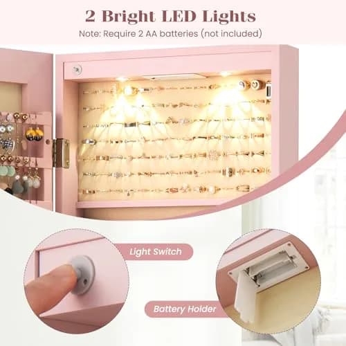 NAFORT Jewelry Armoire with Full Length Mirror | Lockable Wall or Door Mount Storage for Jewelry & Cosmetics thumbnail 7
