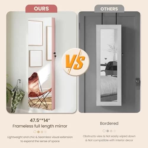 NAFORT Jewelry Armoire with Full Length Mirror | Lockable Wall or Door Mount Storage for Jewelry & Cosmetics thumbnail 9