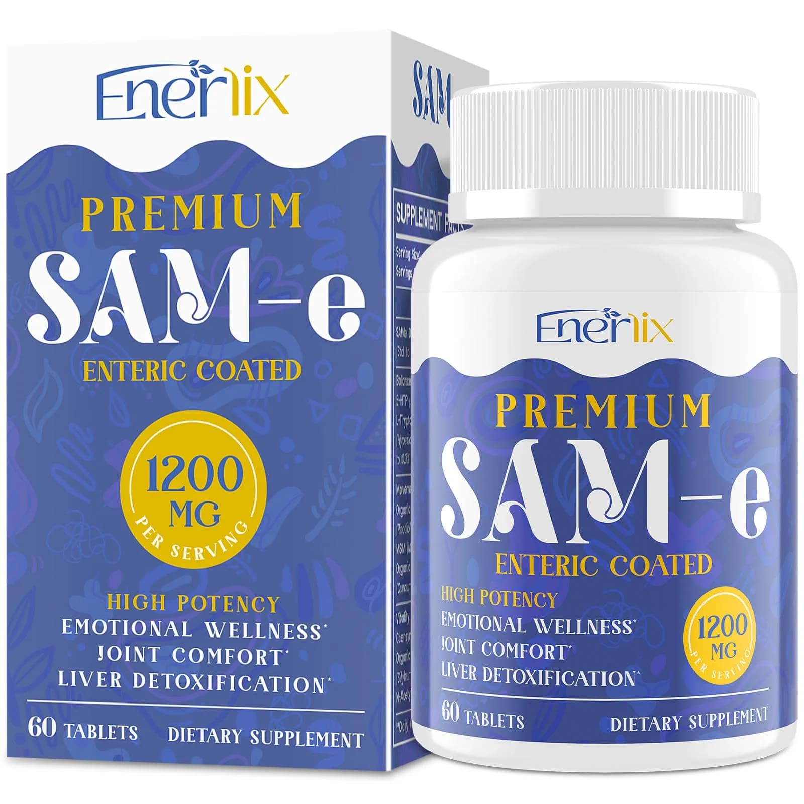 Enerlix SAM-e Supplement with CoQ10 & 5-HTP | 60 Tablets | Enteric Coated for Better Absorption — No