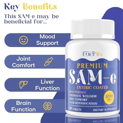 Enerlix SAM-e Supplement with CoQ10 & 5-HTP | 60 Tablets | Enteric Coated for Better Absorption thumbnail 5