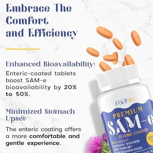 Enerlix SAM-e Supplement with CoQ10 & 5-HTP | 60 Tablets | Enteric Coated for Better Absorption thumbnail 6