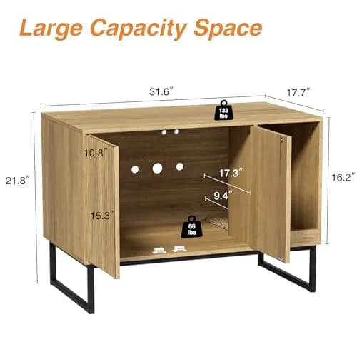 FiveWillowise Cat Litter Box Enclosure, Modern Fluted Design, 31.5 x 17.7 x 21.7 Inches, Natural thumbnail 4