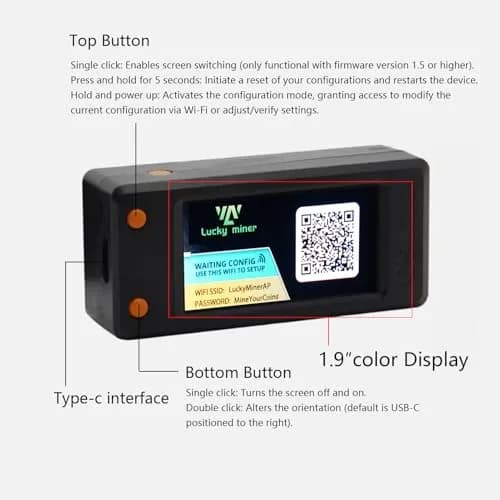Lucky Miner LV02 Bitcoin Lottery Miner 78KH/s 1.9" Color Display USB-C WiFi | Solo Mining Power Device thumbnail 4