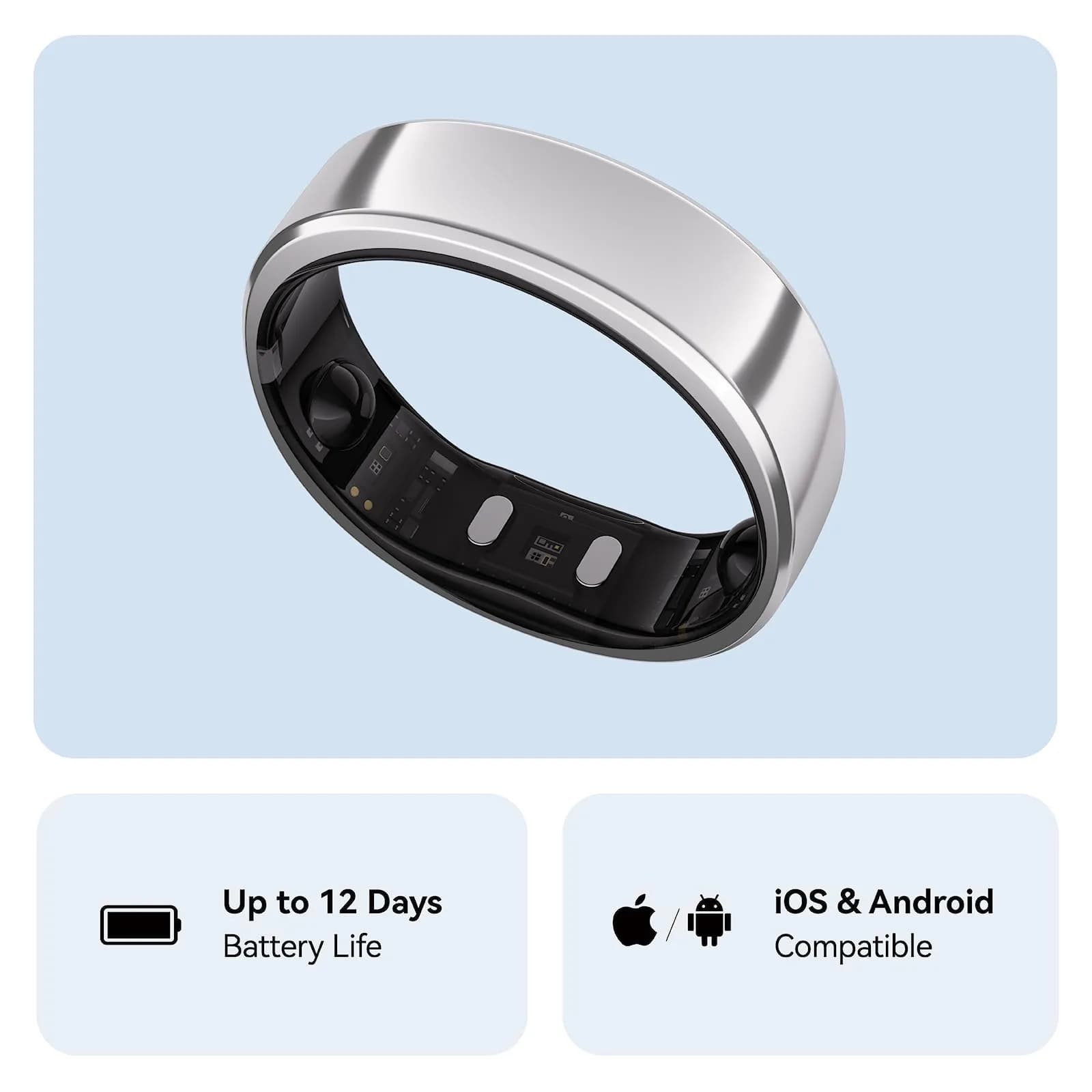 RingConn Gen 2 Smart Ring Titanium Sleep Apnea Monitoring Silver Size 10 | Advanced Health Tracking - view 7
