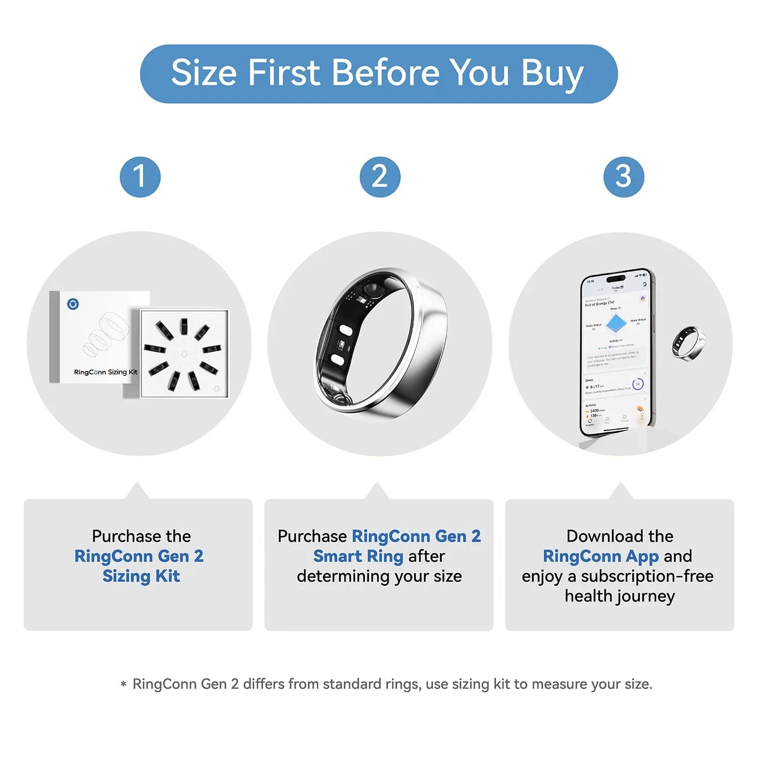 RingConn Gen 2 Smart Ring Titanium Sleep Apnea Monitoring Silver Size 10 | Advanced Health Tracking - view 2