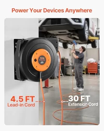VEVOR 30FT Retractable Extension Cord Reel 9.14m (30ft) | Heavy Duty 16AWG SJTOW Cord with 10A Circuit Breaker thumbnail 2