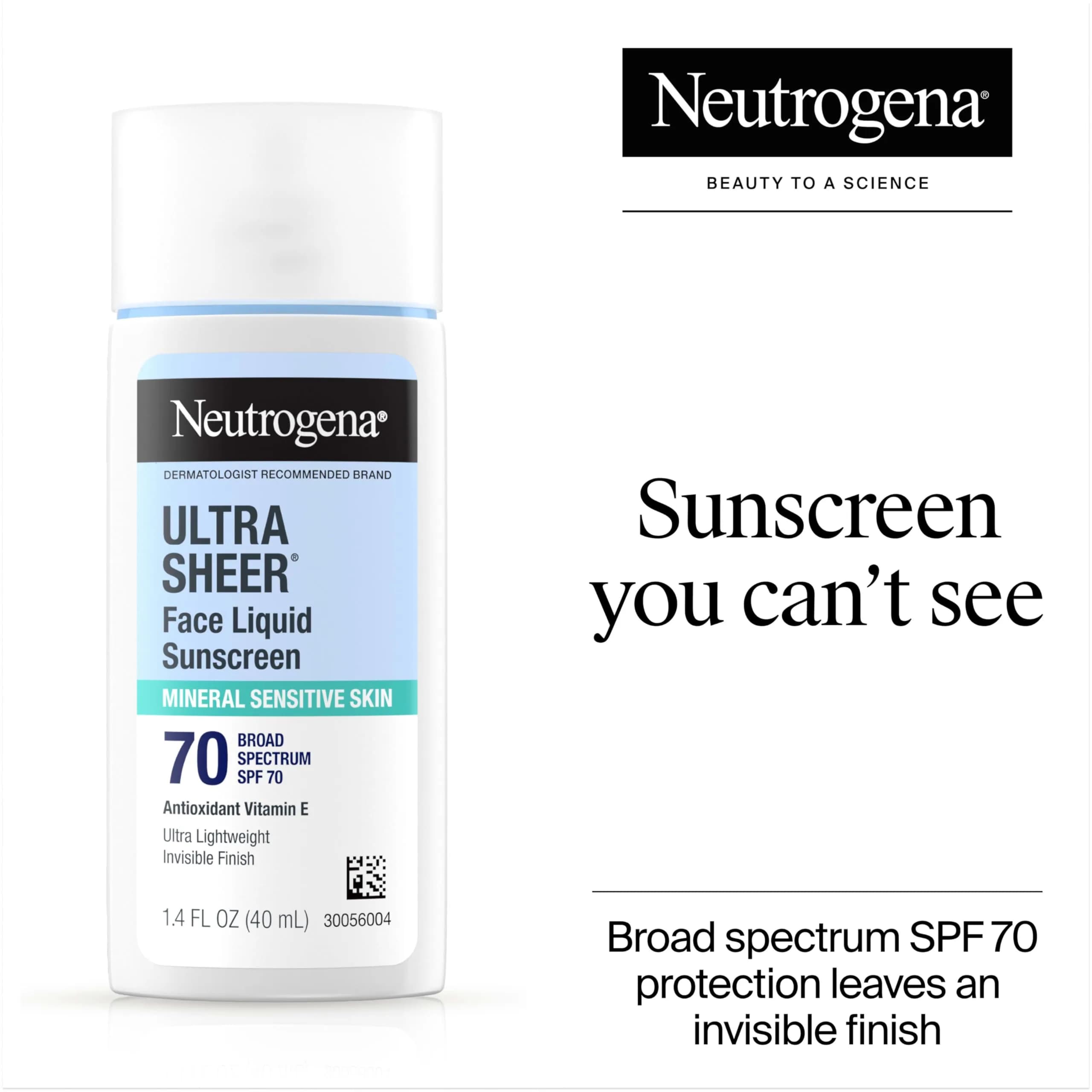 Neutrogena Ultra Sheer Liquid Mineral Face Sunscreen SPF 70, 39.69 ml (1.4 fl oz) | Mineral Sunscreen for Sensitive Skin - view 2
