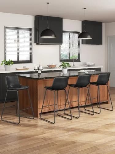 Aowos 26in Counter Height Bar Stools Set of 2 | Faux Leather & Metal Legs, Modern Design, Supports 300 lbs thumbnail 6