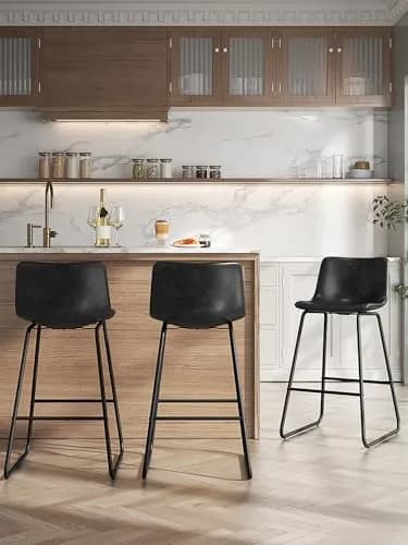 Aowos 26in Counter Height Bar Stools Set of 2 | Faux Leather & Metal Legs, Modern Design, Supports 300 lbs thumbnail 2