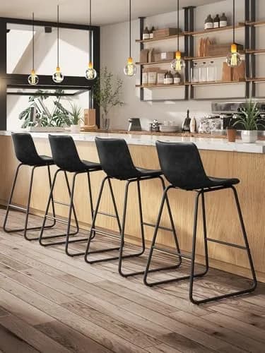 Aowos 26in Counter Height Bar Stools Set of 2 | Faux Leather & Metal Legs, Modern Design, Supports 300 lbs thumbnail 3