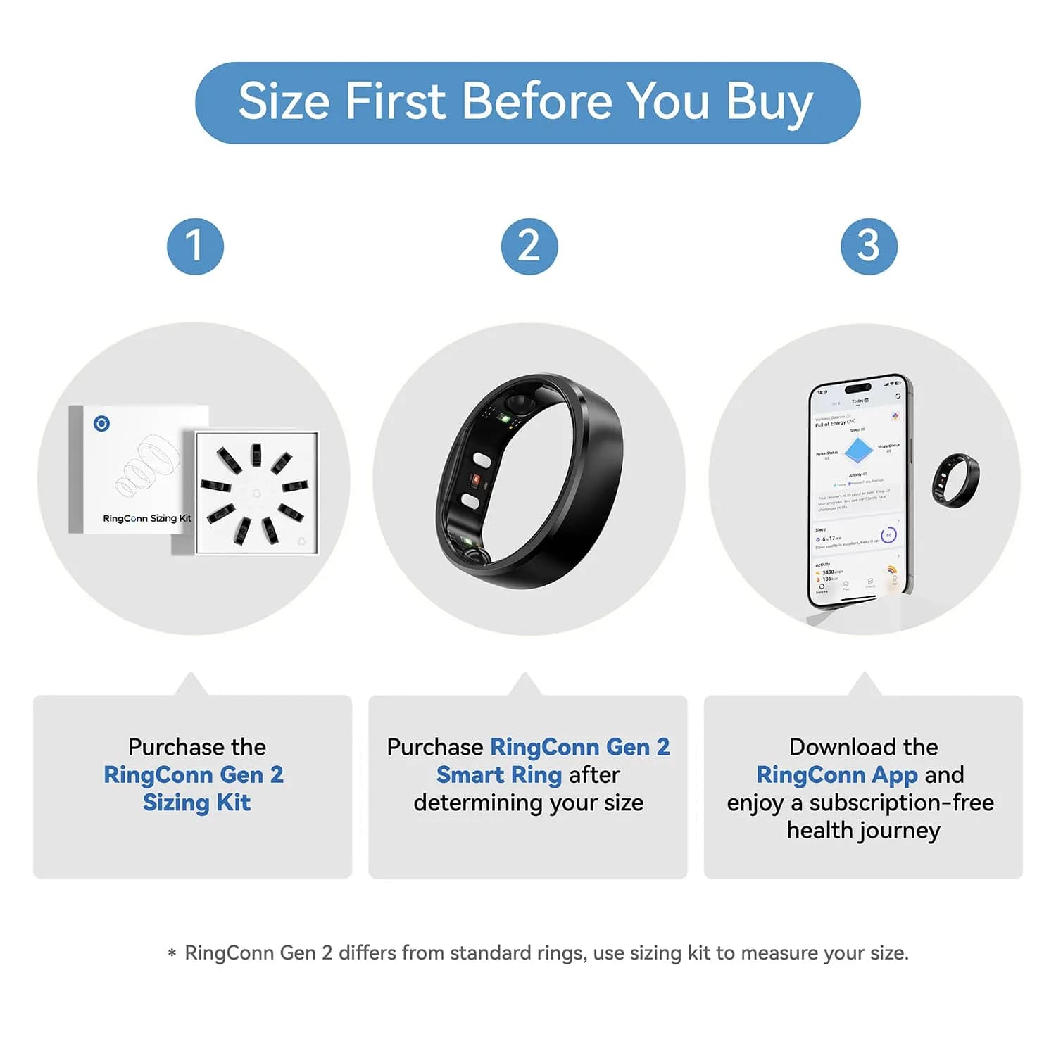 RingConn Gen 2 Smart Ring Black Size 14 | Sleep Apnea Monitoring with 12-Day Battery - view 2
