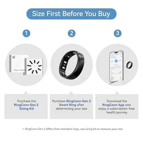 RingConn Gen 2 Smart Ring Black Size 14 | Sleep Apnea Monitoring with 12-Day Battery thumbnail 2