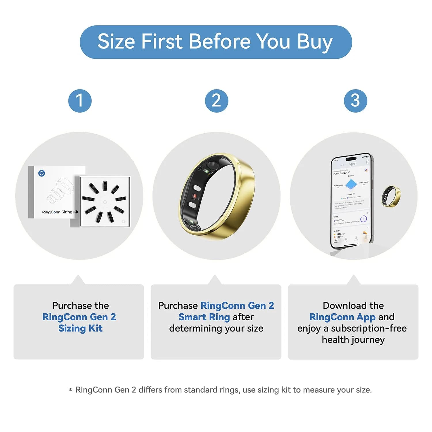 RingConn Gen 2 Smart Ring Gold Size 6 | Sleep Apnea Monitoring with 12-Day Battery Life - view 2
