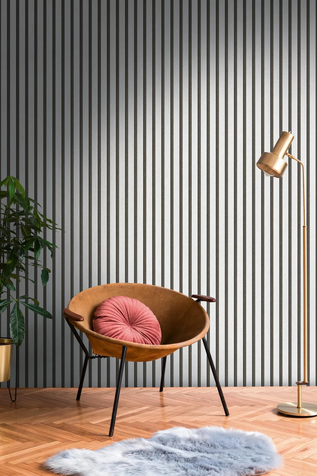 A.S. Création Non-Woven Wallpaper with Wall Panel Motif 0.53 x 10.05 m | Wood Look with Metallic Effect