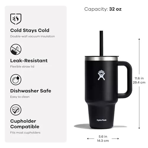 Hydro Flask Travel Tumbler with Handle, Lid and Straw - Insulated Stainless Steel in 32 Oz Tonal Birch Gray thumbnail 2