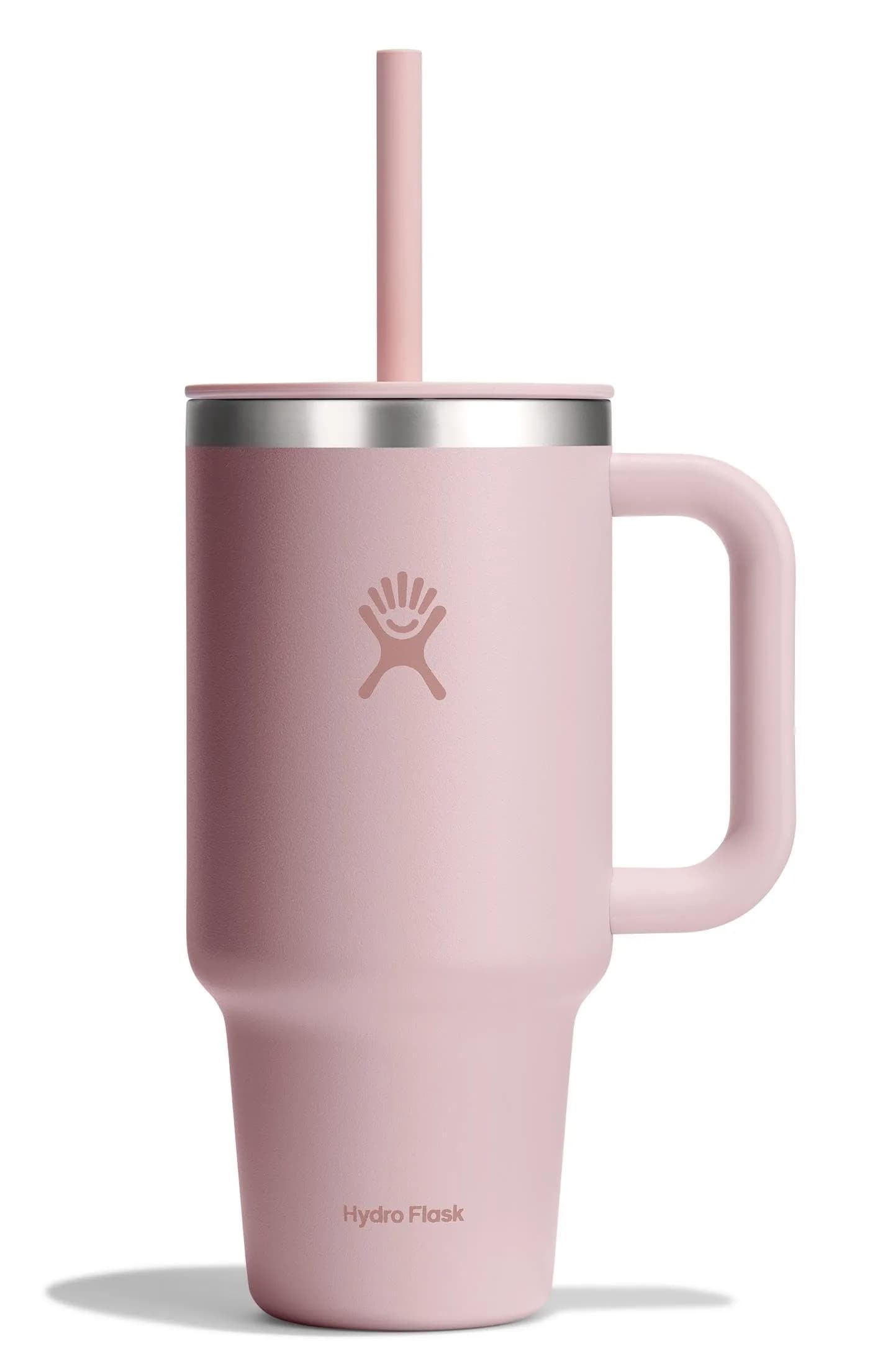 Hydro Flask Travel Tumbler with Handle, Lid and Straw - Insulated Stainless Steel 946ml (32 Oz) Tonal Trillium Pink | Keeps Drinks Cold for Hours