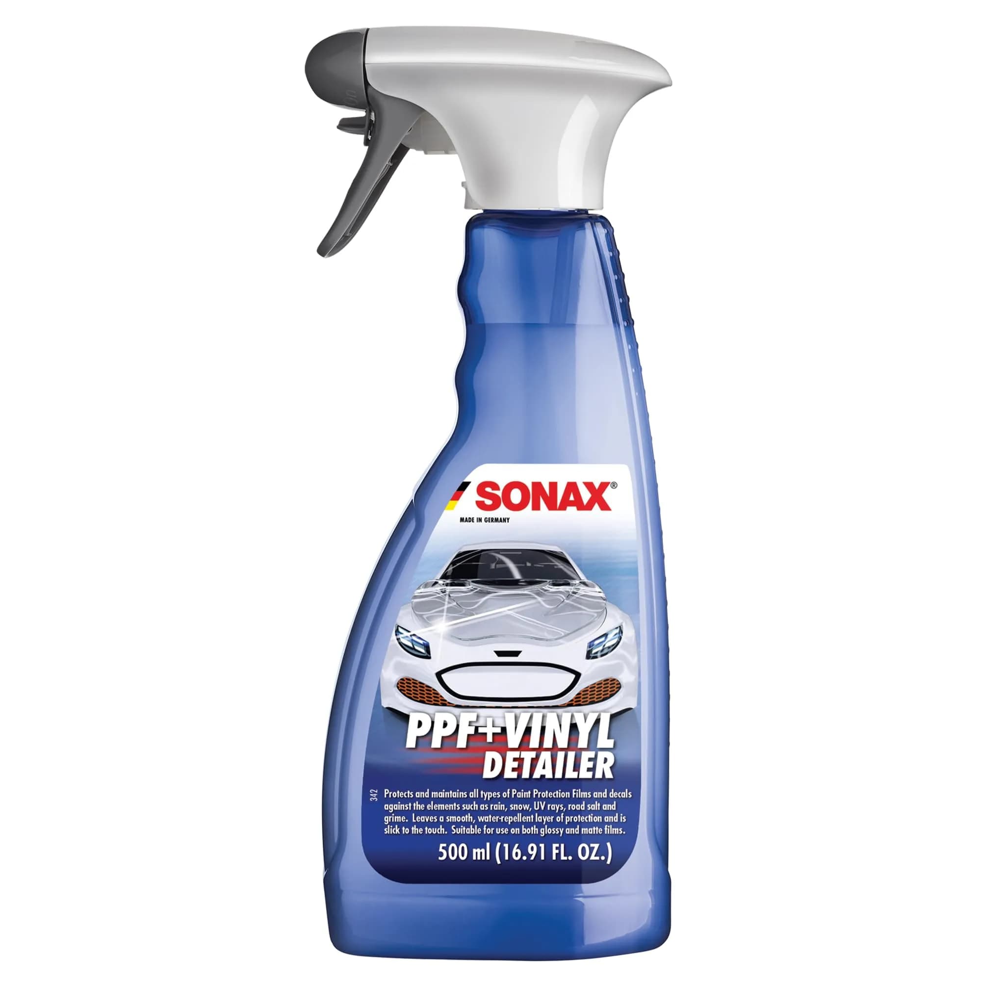 SONAX PPF + Vinyl Detailer Protection & Maintenance for Paint Protection Films & Decals 500ml | Water-Repellent & UV Protection for Glossy & Matte Finishes
