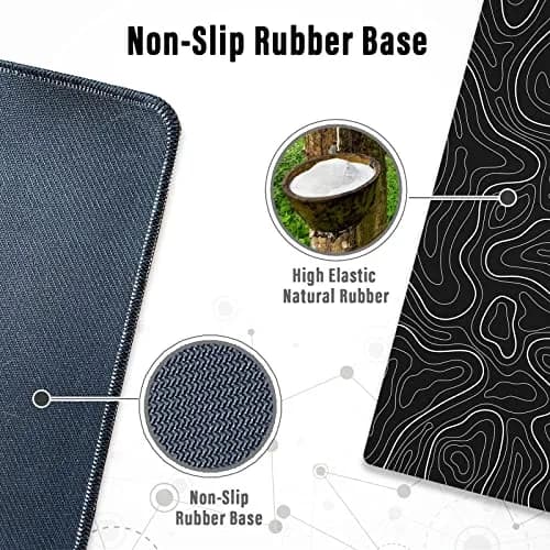 Ovenbird Large Gaming Mouse Pad with Stitched Edges, Topographic Map Topo Mousepad Gaming, Extended XL Large Mousepad with Anti-Slip Base, Cool Mouse Pads for Desk, 80 cm x 30 cm (31.5 x 11.8 in), Black thumbnail 5