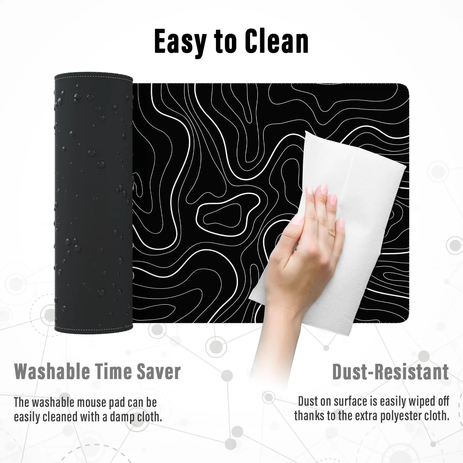 Ovenbird Large Gaming Mouse Pad with Stitched Edges, Topographic Map Topo Mousepad Gaming, Extended XL Large Mousepad with Anti-Slip Base, Cool Mouse Pads for Desk, 80 cm x 30 cm (31.5 x 11.8 in), Black - view 6