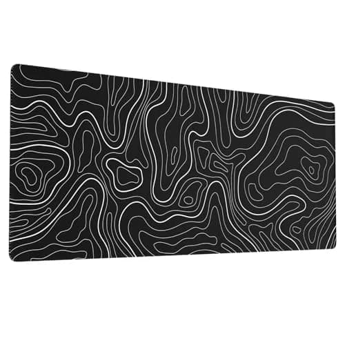 Ovenbird Large Gaming Mouse Pad with Stitched Edges, Topographic Map Topo Mousepad Gaming, Extended XL Large Mousepad with Anti-Slip Base, Cool Mouse Pads for Desk, 80 cm x 30 cm (31.5 x 11.8 in), Black thumbnail 1