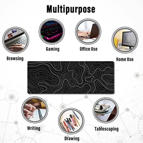 Ovenbird Large Gaming Mouse Pad with Stitched Edges, Topographic Map Topo Mousepad Gaming, Extended XL Large Mousepad with Anti-Slip Base, Cool Mouse Pads for Desk, 80 cm x 30 cm (31.5 x 11.8 in), Black thumbnail 7