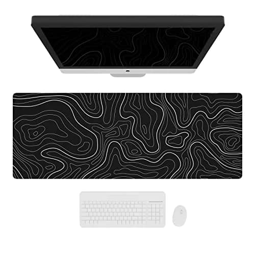 Ovenbird Large Gaming Mouse Pad with Stitched Edges, Topographic Map Topo Mousepad Gaming, Extended XL Large Mousepad with Anti-Slip Base, Cool Mouse Pads for Desk, 80 cm x 30 cm (31.5 x 11.8 in), Black thumbnail 2