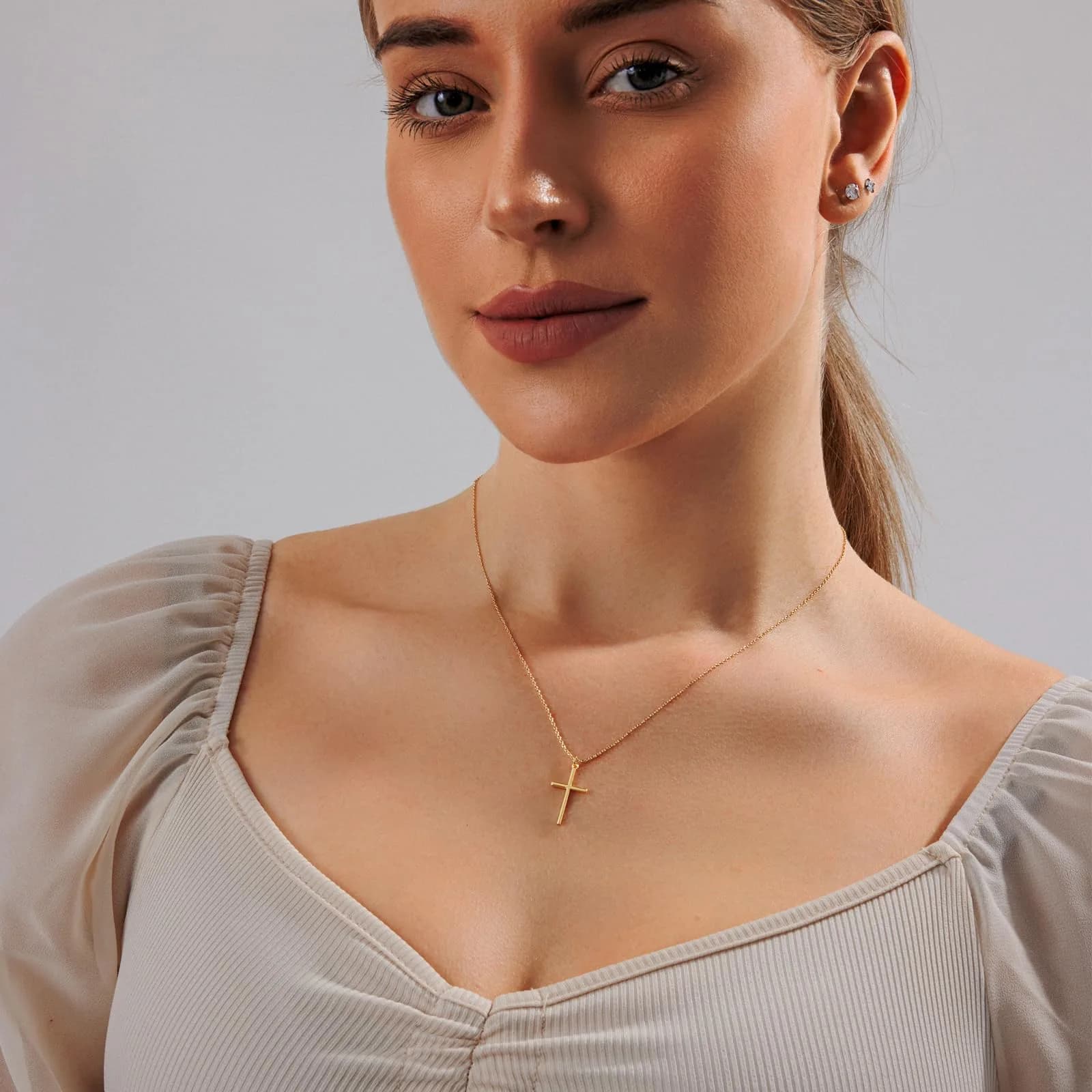 HERIER Gold Pearl Cross Necklace for Women - 18K Gold Plated, 41.9cm (16.5") - view 2