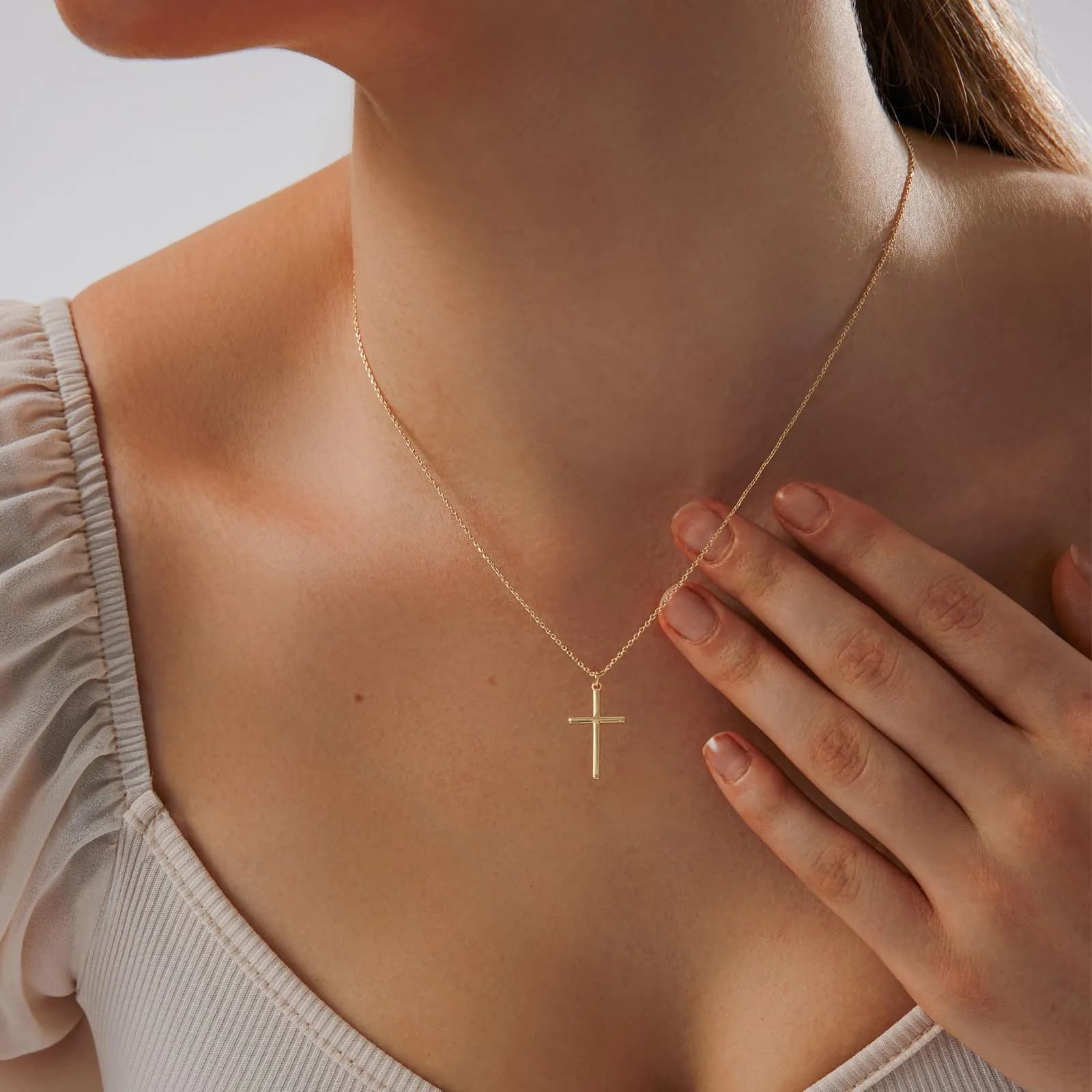HERIER Gold Pearl Cross Necklace for Women - 18K Gold Plated, 41.9cm (16.5") - view 3